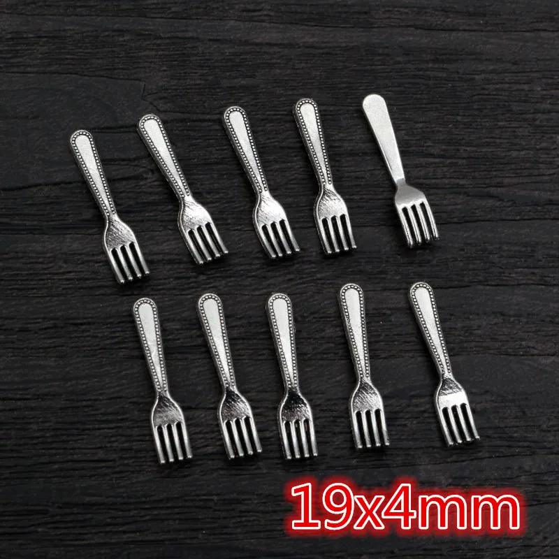 50pcs Spoon Fork Dining Charms Small Antique Silver Plated Tableware Pendants Charms DIY Jewelry Making Accessories Findings