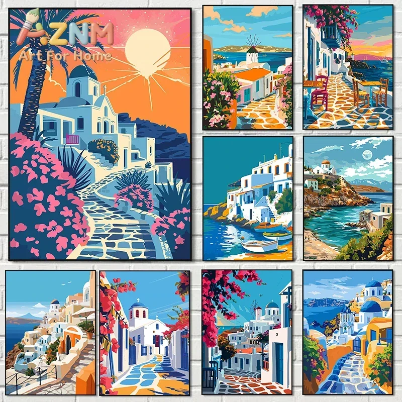 World Tourism City Beach Island Nordic Illustration Art Posters Prints Canvas Painting Wall Art Picture Living Room Home Decor