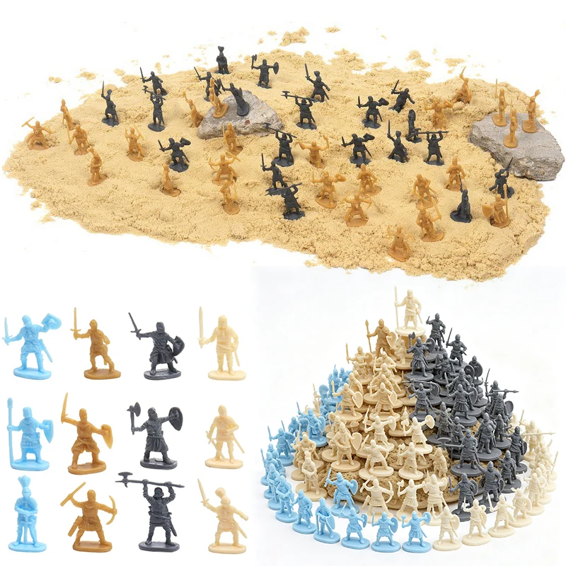 100PCS Mini Medieval Knight Figurines Sand Table Decoration Random Rich Poses 4 Colors Small Desktop Ornament Creative Gifts ZYF