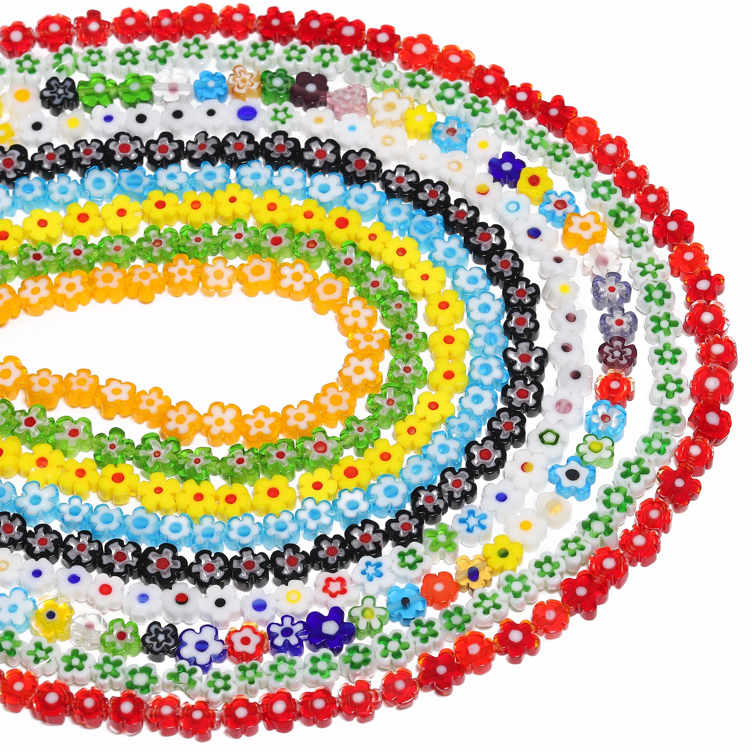4 6 8mm Charms Daisy Flower Lampwork Glass Flat Beads Loose Spacer Beads for Jewelry Making Diy Bracelet Crafts Accessories