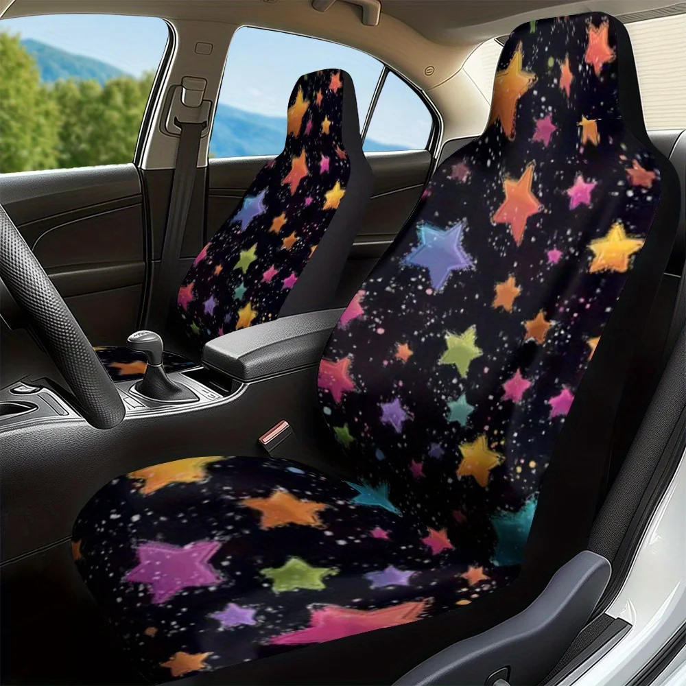 Set Of 2, Vibrant Cartoon Design Car Seat Covers, Universally Fit And Washable Fabric, Infuses Character And Contemporary Style