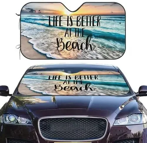 

Life Sunrise Better Beach Nautical Windshield Sun Sha Front Protector Folding Car Sun Visor Blocks Uv Rays Keeps Your Vehicle