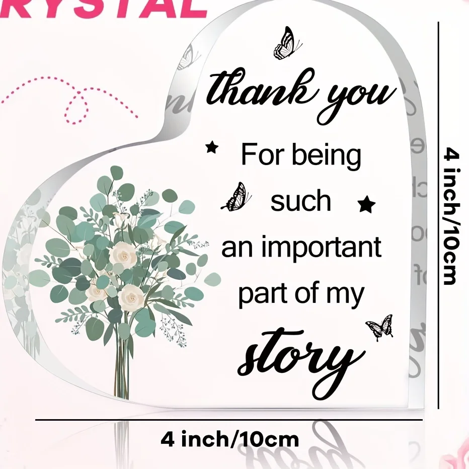 Thank You Heart Shaped Acrylic Desk Sign, Eucalyptus White Rose Butterfly Inspirational Keepsake, Sweet Christmas, Thanksgiving