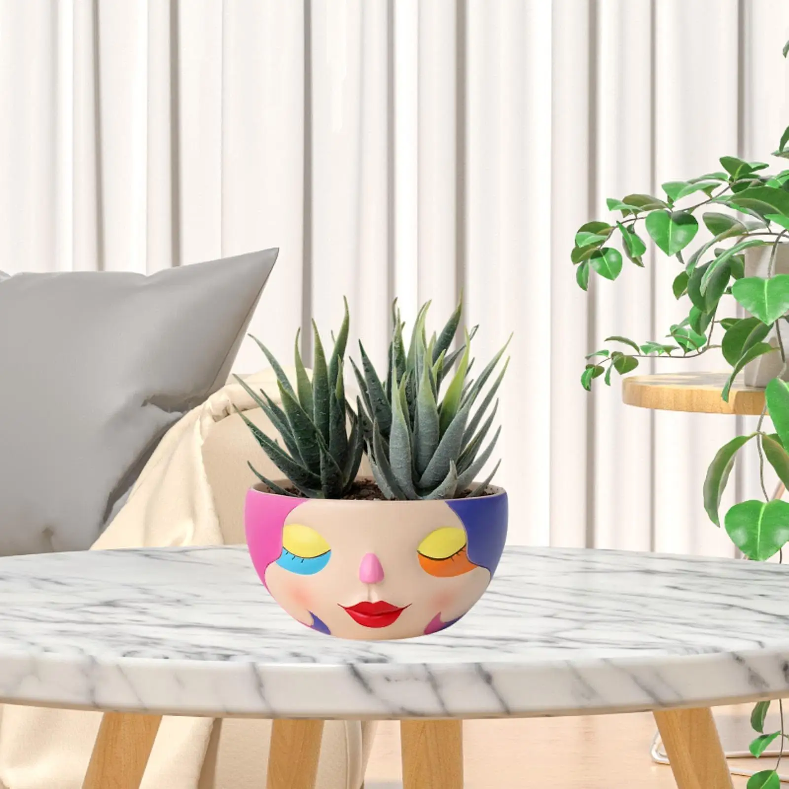 Unique Face Flower Pot Resin Ornament Artwork Collection Decorative Flowerpot for Tea Room Balcony Farmhouse Indoor Outdoor