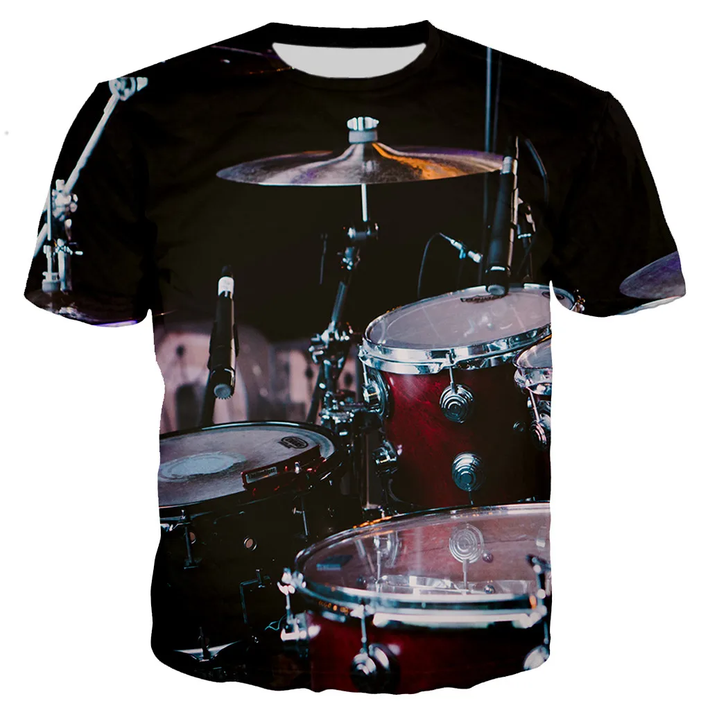 Summer Cool Street Men 3d Printed T-Shirt Rack Drum Retro Style Art Design Loose O Neck Short Sleeve Casual Large Size Top
