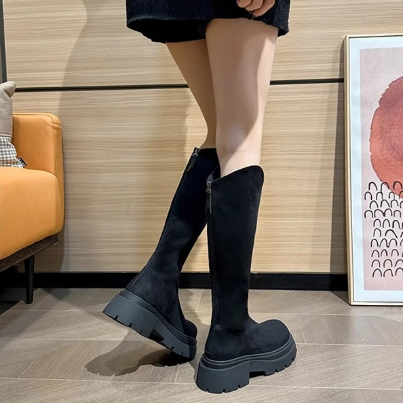 2024 New Vintage Winter Warm and Comfortable Women's Over-the-Knee Boots Fashion Back Zipper Thick-heeled Boots Women's Boots