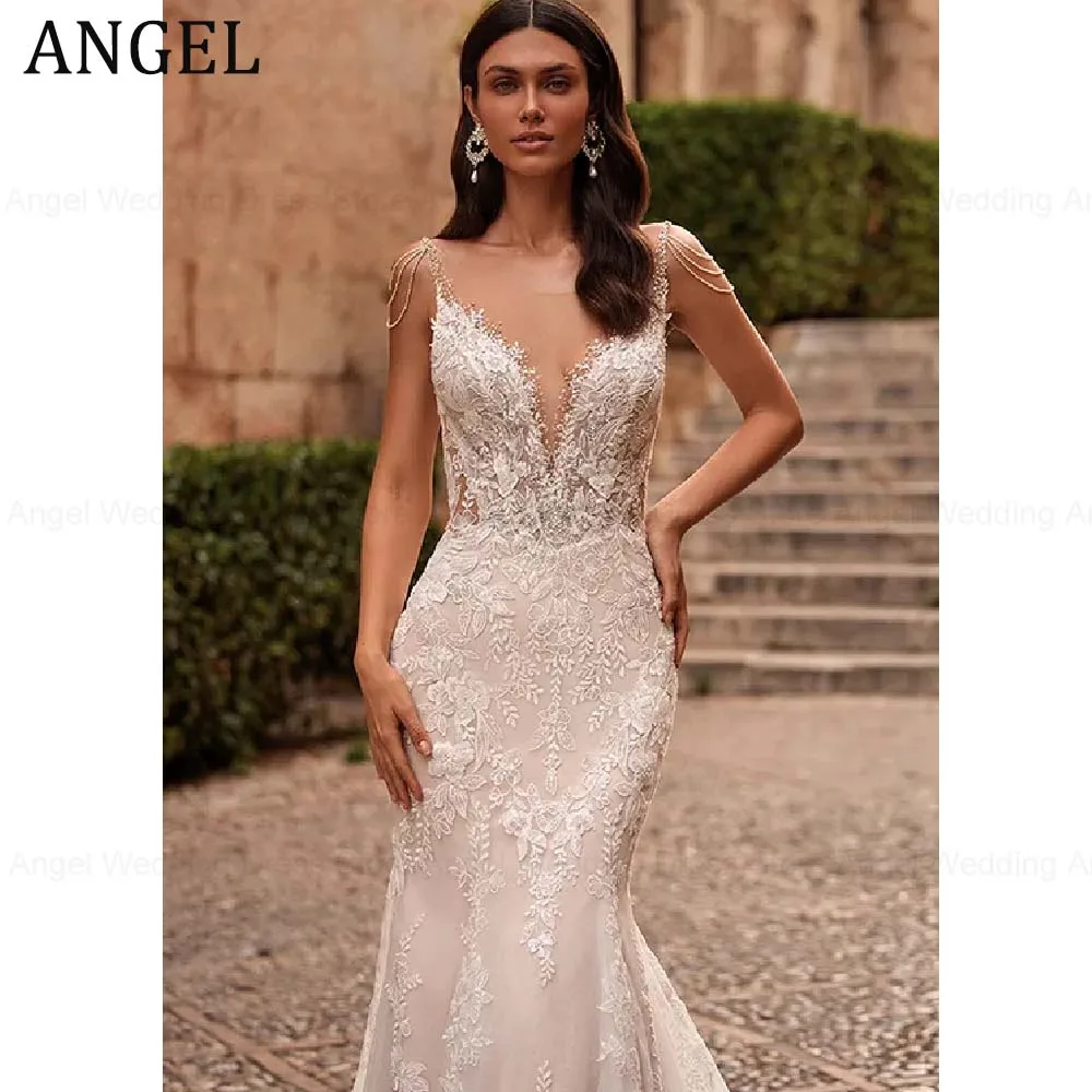 ANGEL Customized Luxury Wedding Dress for Bride 2026 Romantic Mermaid Lace Appliques Beads Long Bridal Dresses Vestidos De Novia