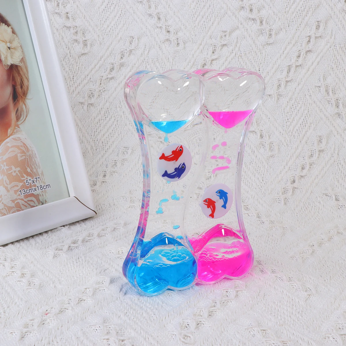

Double Dolphin Hourglass Timer Blue Leak Decorative Sand Clock Glass For Desktop Ornament Valentine Gift