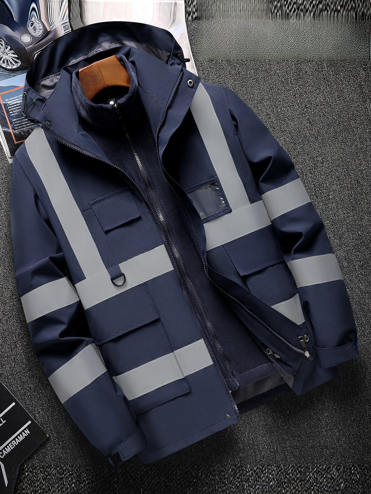 

Silver Fur Lined Two-Piece Set Jaet Casual Outdoor Climbing Clothes Men's Tee-In-One Detachable Autumn Winter Coat