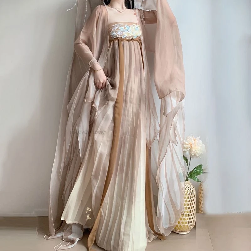 ชุดคอสเพลย์ผู้หญิงสไตล์จีน ชุดแต่งกายราชวงศ์ถัง เสื้อคลุมแขนใหญ่สไตล์วินเทจ ชุดคอสเพลย์นางฟ้าฮันฟู ชุดฮันฟูสำหรับเต้นรำพื้นบ้าน