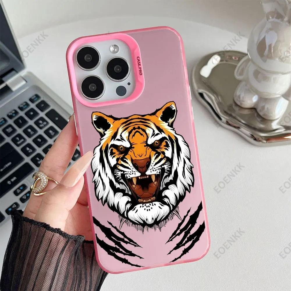 Casing iPhone ringan dengan pola kepala harimau, casing ponsel canggih untuk iPhone 16 15 14 13 12 11 Pro Max 7 8 14 15 16 Plus X XR XS Max