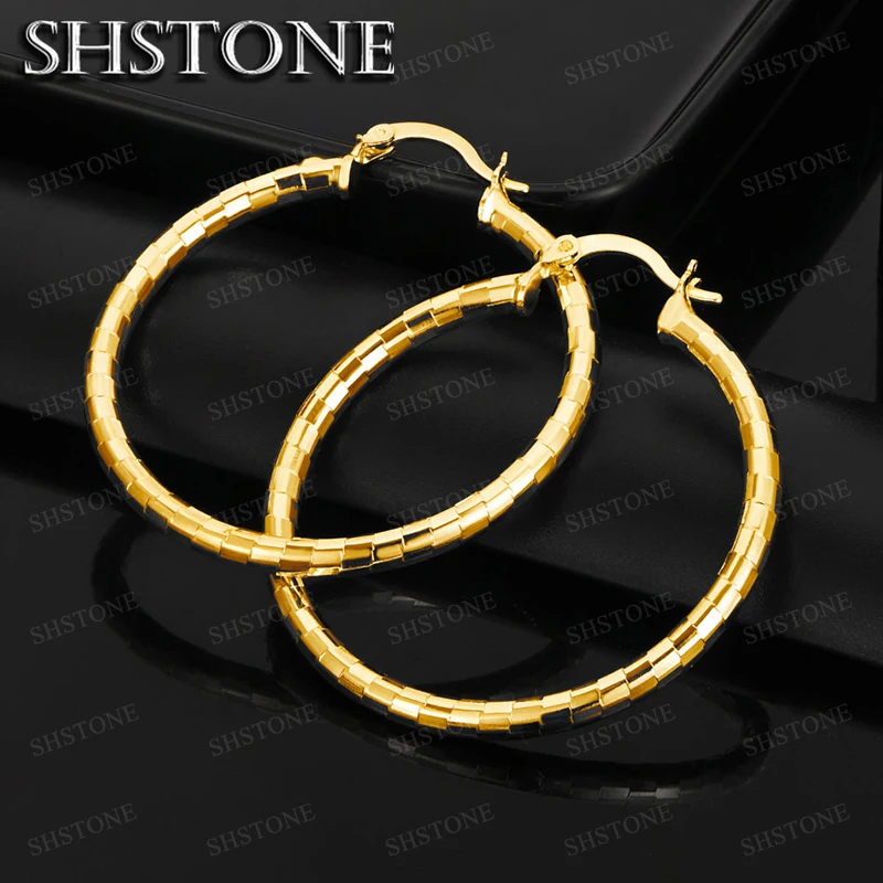 18K Gold 40mm Snake Skin Pattern Round Circle Hoop Earrings For Women Engagement Wedding Party Luxury Charm Jewelry