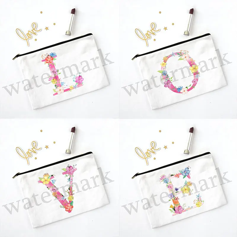 

Flowers Alphabet Cosmetic Bags Bridal Party Make Up Bags Pouch Necessaries Lady Maid of Honor Bride Bridesmaid Proposal Gift