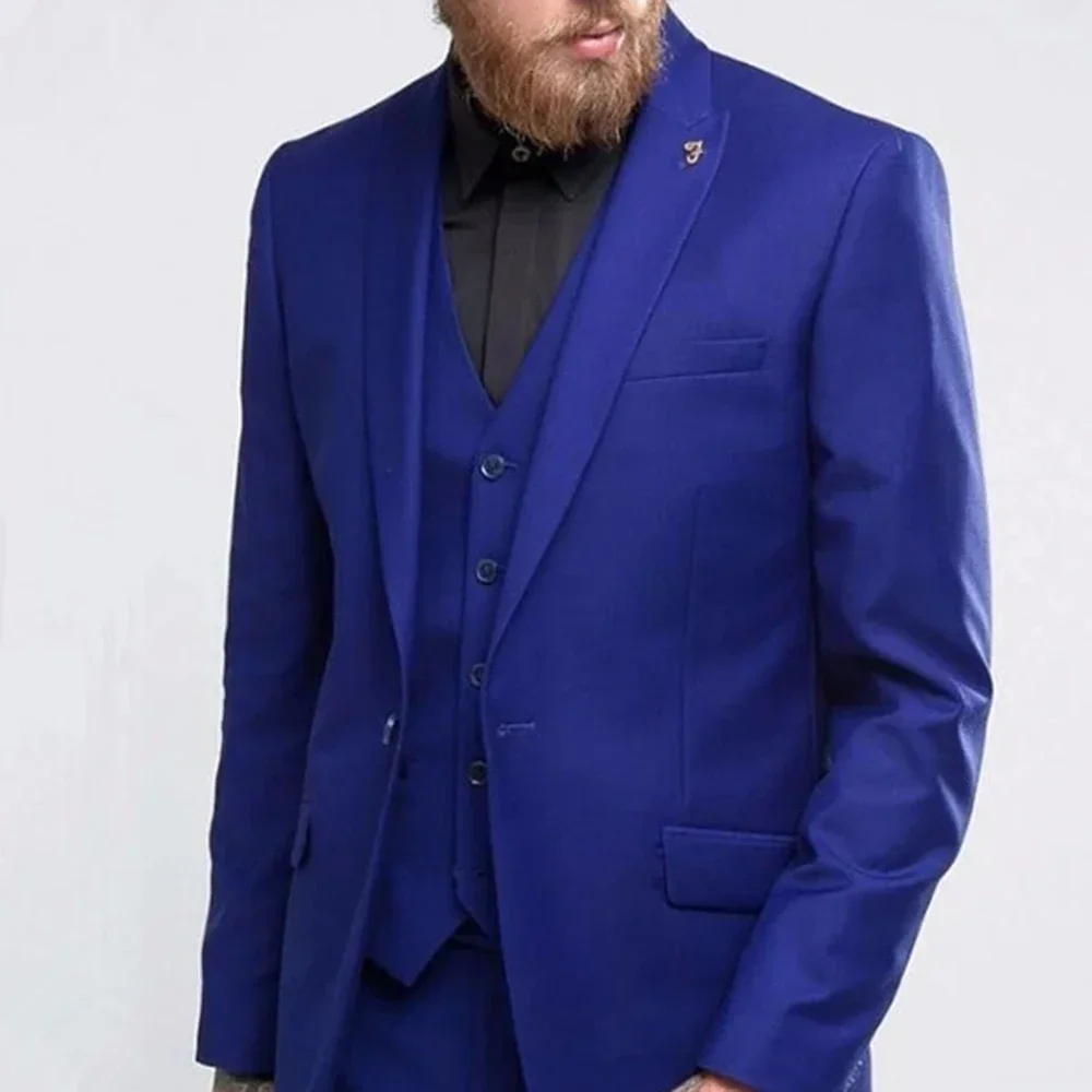 

2024 Fashion Royal Blue Suits For Men Smart Casual Slim Fit Blazer Hombre Business High Quality Custom 3 Piece Set Costume Homme