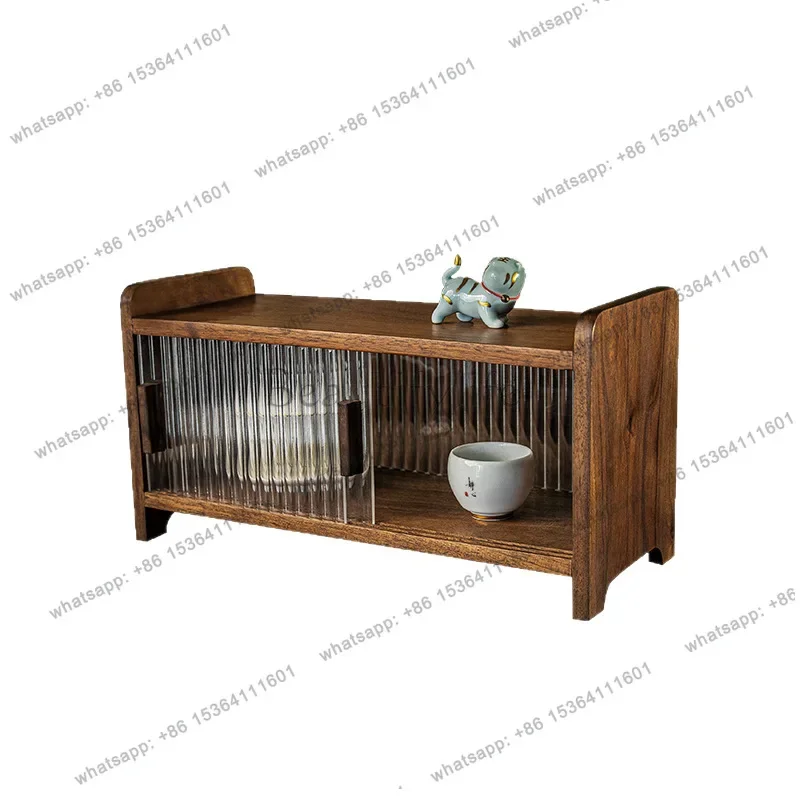 FG40Black walnut solid wood desktop storage rack, teacup tea set rack