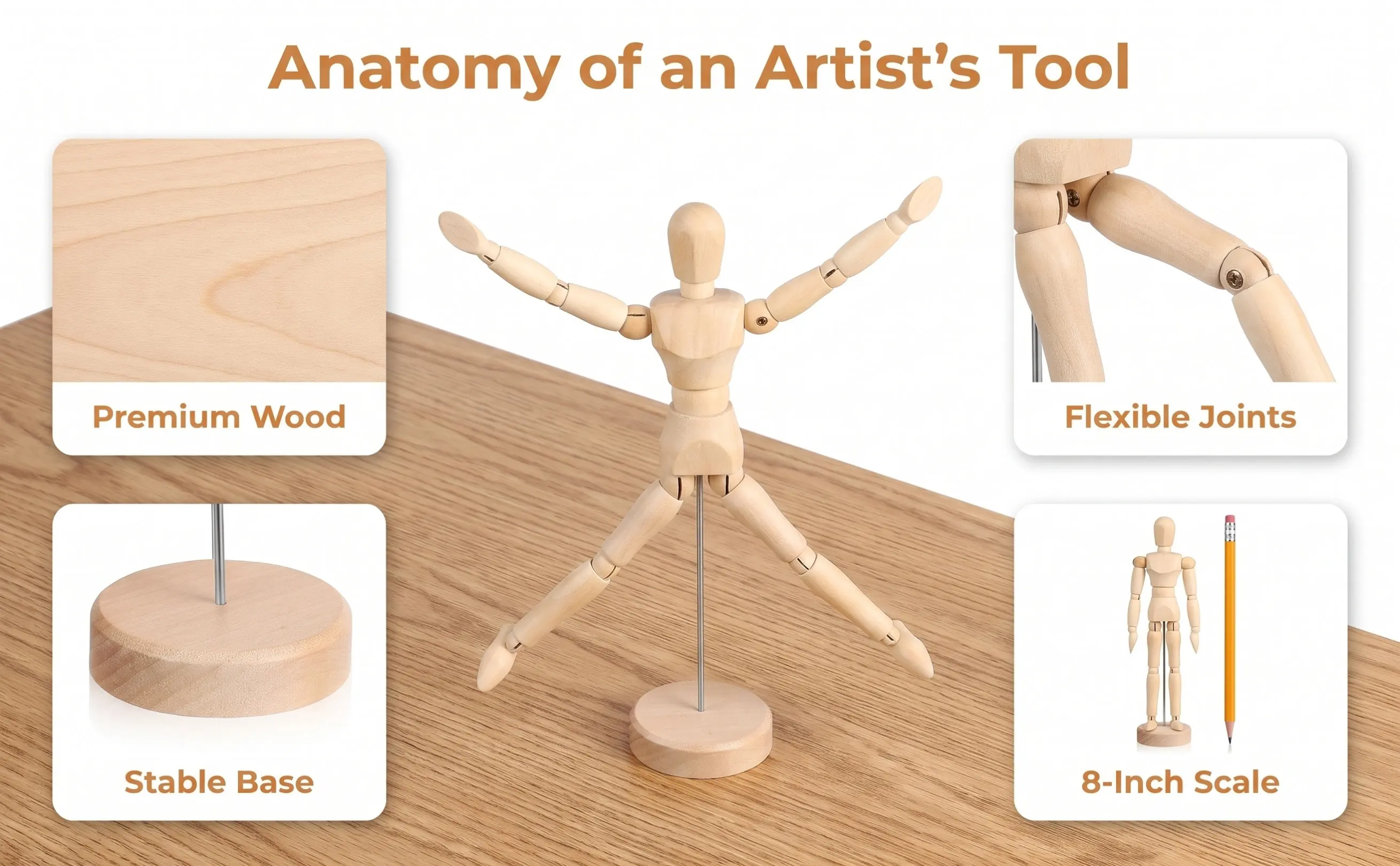 Wooden Artist Manikin Drawing Mannequin Posable Flexible Body Movable Joints for Sketching Painting and Desktop Decoration
