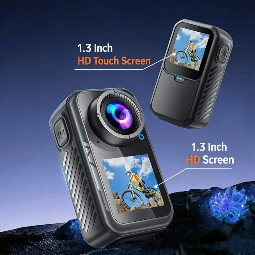 Dual Screen Mini Action Camera 5K30FPS EIS Off 4K60FPS 6-Axis Gyro Stabilization Front Selfie Display 30M Waterproof with Case