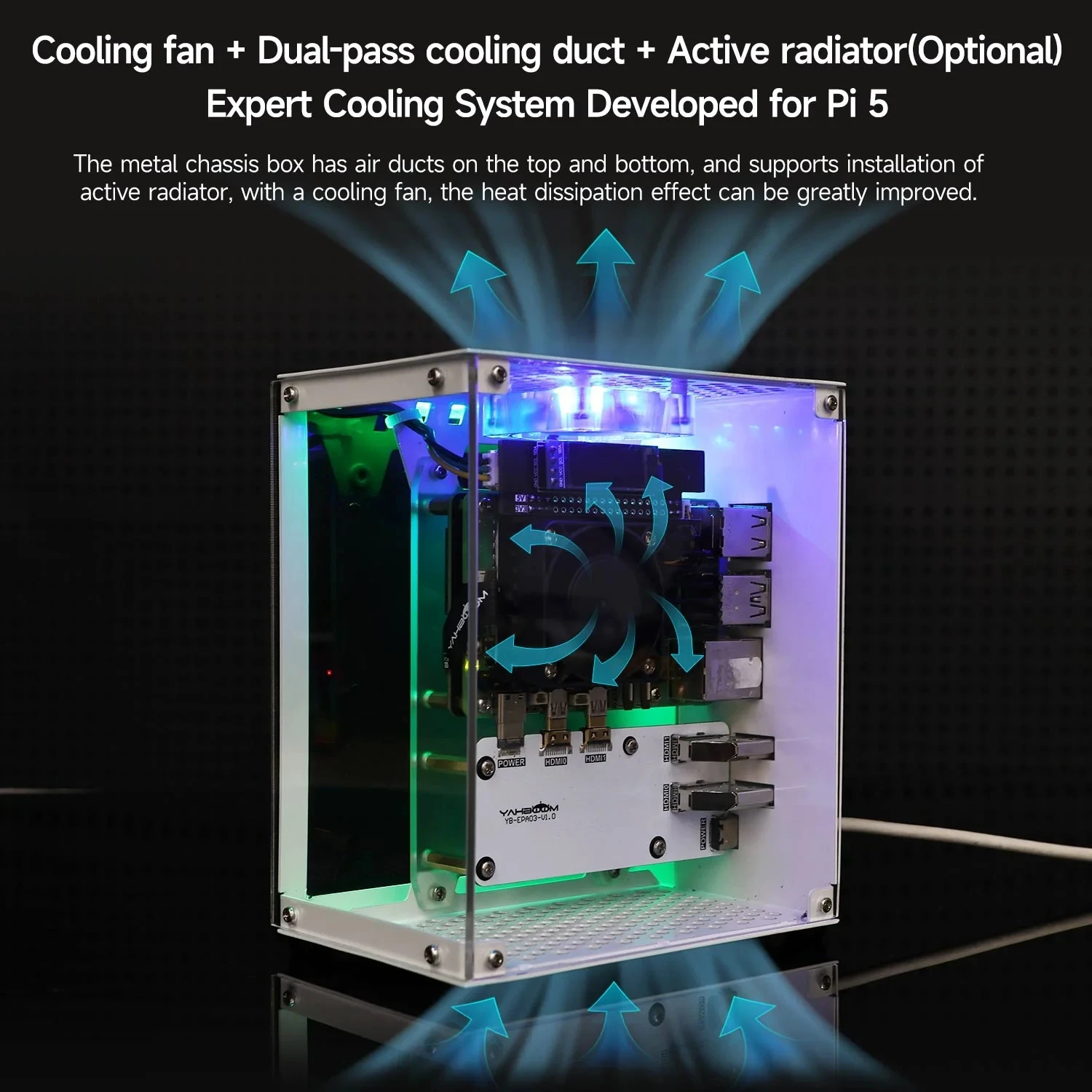 Raspberry Pi 5 CUBE Pi Protective Case with Cooling Fan & RGB Color Light 0.91 inch OLED Dispaly HDMI-compatible Support M.2 SSD