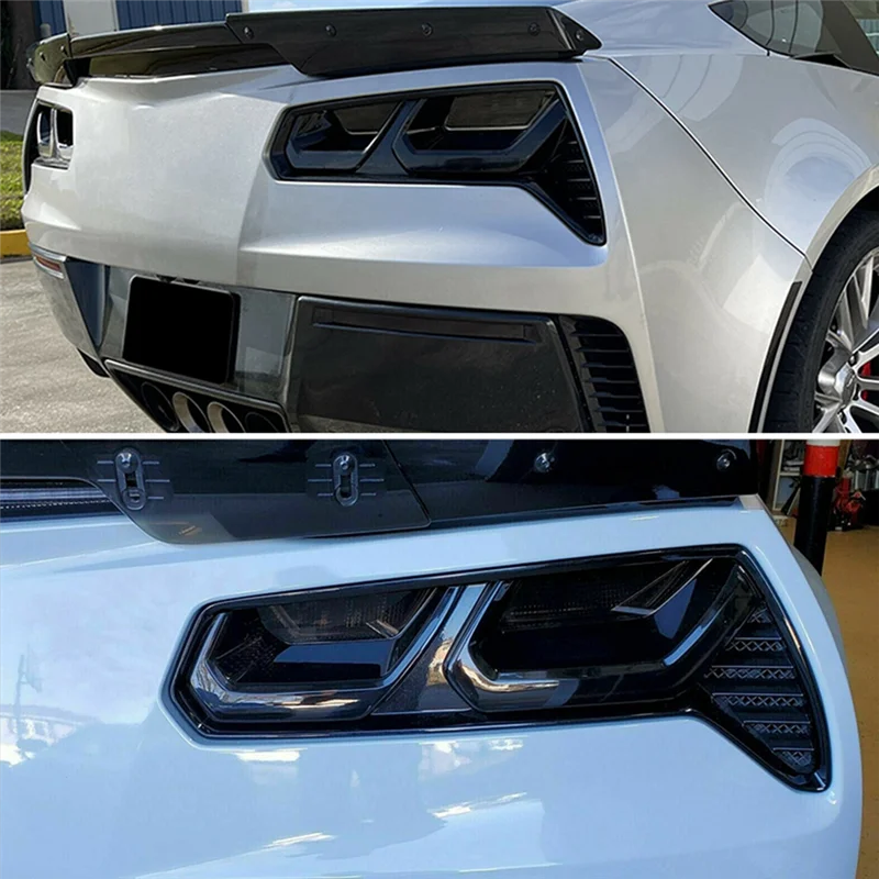For Chevy Corvette C7 2014-2019 Car Rear Tail Light Cover Rear Fog Lamp Cover Trim Sticker Accessories - Smoked Black—L48A