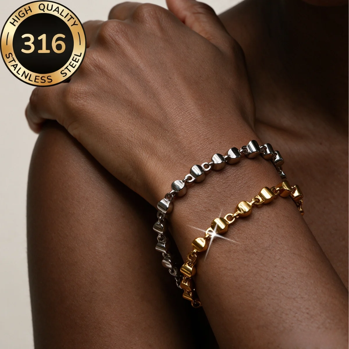 Minimalist Simple Basic Chain Stainless Steel Bracelets Gold Color 5MM Width Irregular Beaded Chains Wrist Jewelry for Female