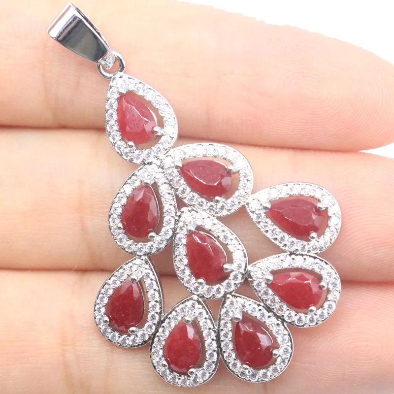 Buy 4 Get 1 Free  48x31mm Beautiful 4.2g Real Red Ruby Fire Rainbow Violet Topaz White CZ Gift Women Wedding Silver Pendant