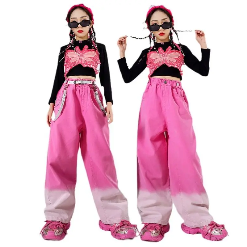 Kids Street Dance Outfits Hip Hop Clothing Sweatshirt Crop Tops Denim Cargo Pants Skirt for Girls Jazz Dance Costumes Clothes