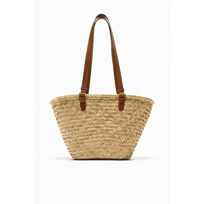 Sac en paille tressé naturel, sac tissé de niche, sac de plage pour vacances en bord de mer