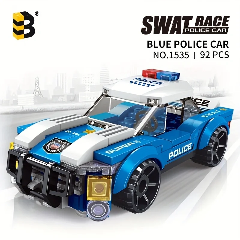 100+PCS Building Blocks Kit Toys Blue Police Car Toys Gift Police Series Car Children Adult Happy Gift