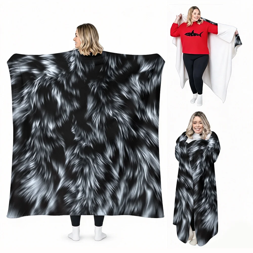1PC Simulated Animal Print Wearable Blanket-Soft and comfortable for both men and women, perfect for everyday use, camping, trav