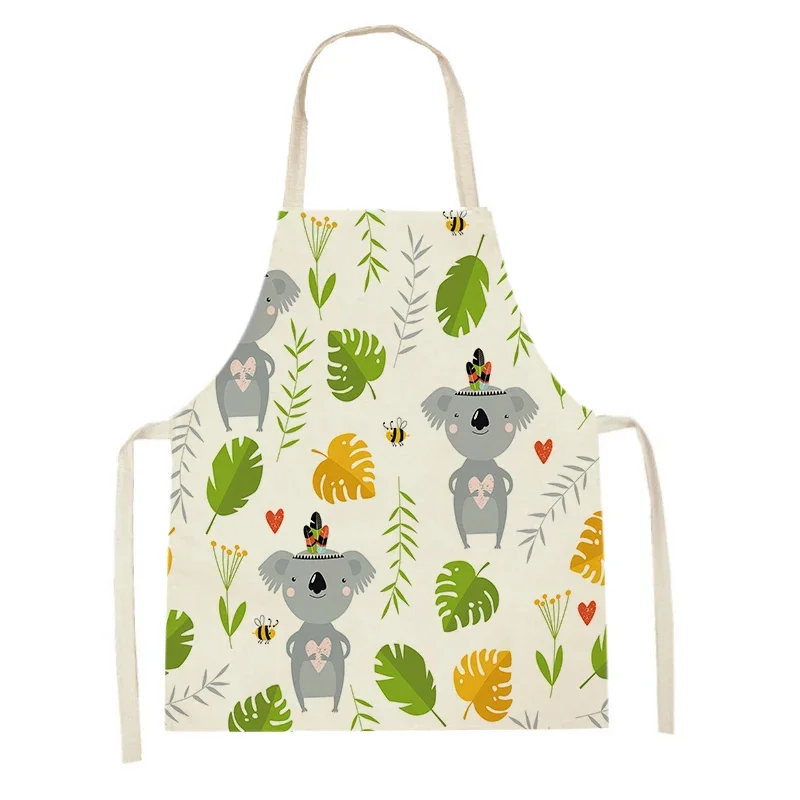 Cartoon Animal Koala Pattern Cooking Apron Adult Kids Home Sleeveless Linen Aprons Household Item Cleaning Cooking Baking Aprons