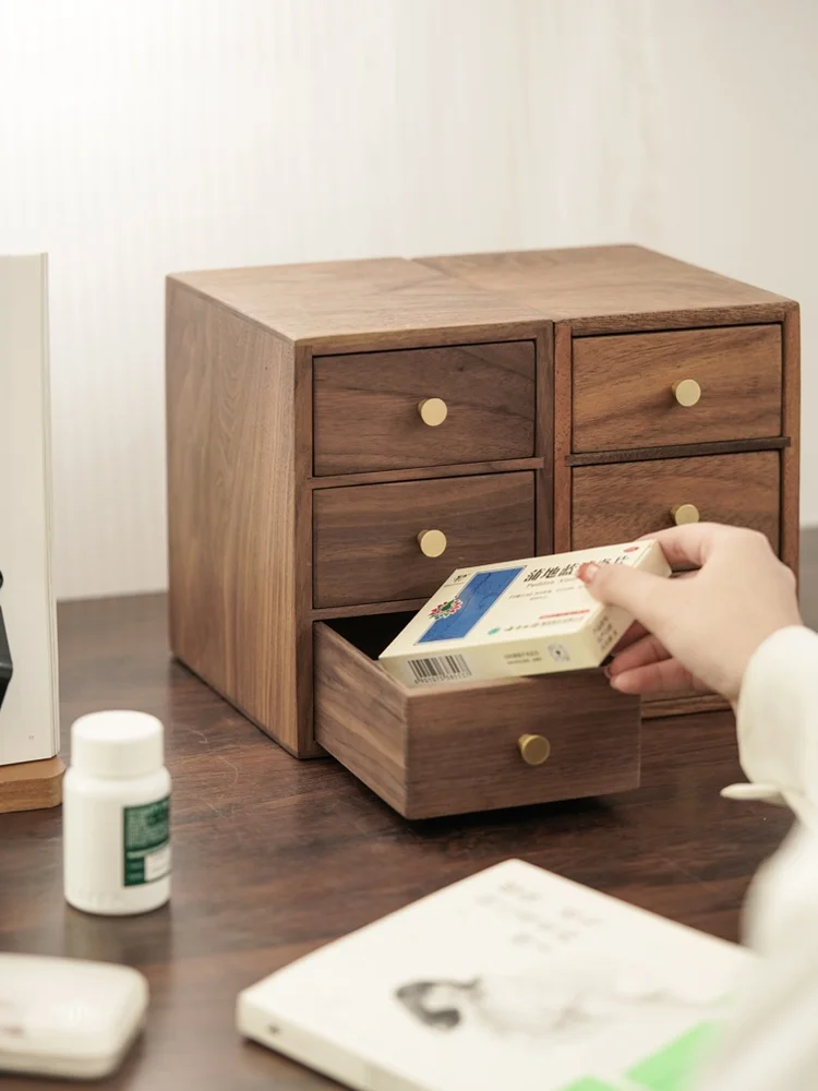 

Black Walnut Wood Medicine Cabinet Home Medicine Box Emergency Storage Box Drawer Style Home Organizer Wooden