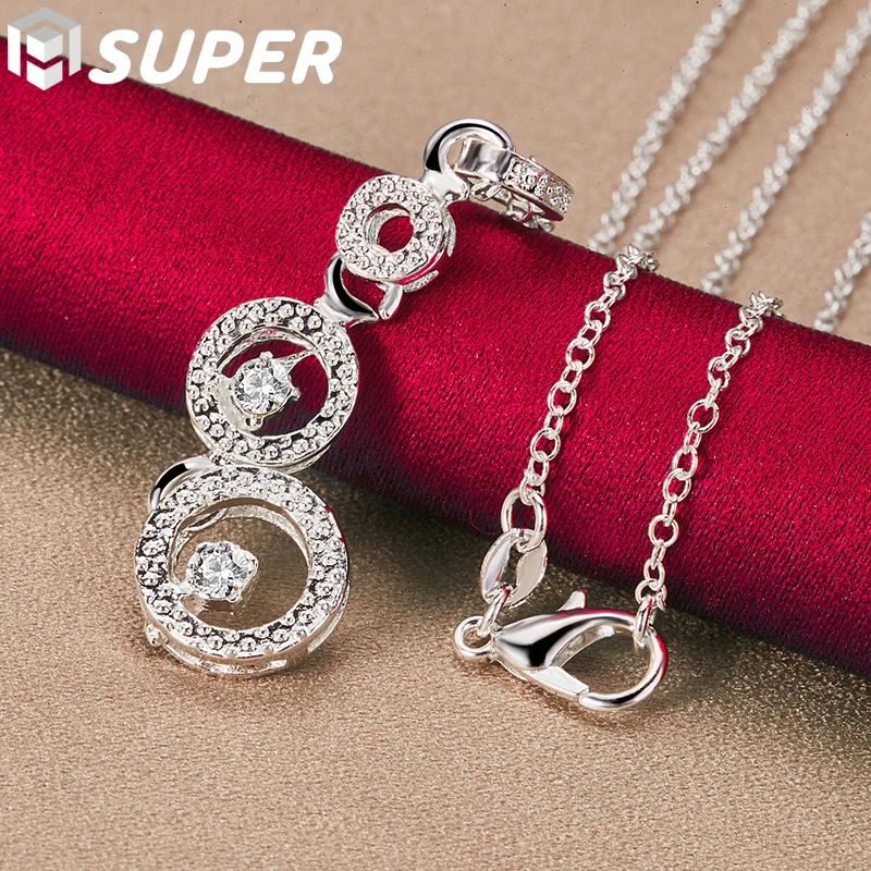 925 Sterling Silver Three Round Aaa Zircon Pendants Necklace 16-30 Inch Chain For Woman Wedding Engagemen Jewelry