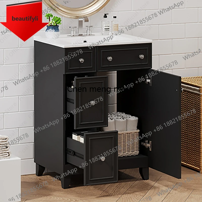 

01A Bathroom Vanity Cabinet 24 Inch with Ceramic Sink Basin 2 Drawers 1 Door for Compact Bathroom Storage Cabinet Vanity Sink Co