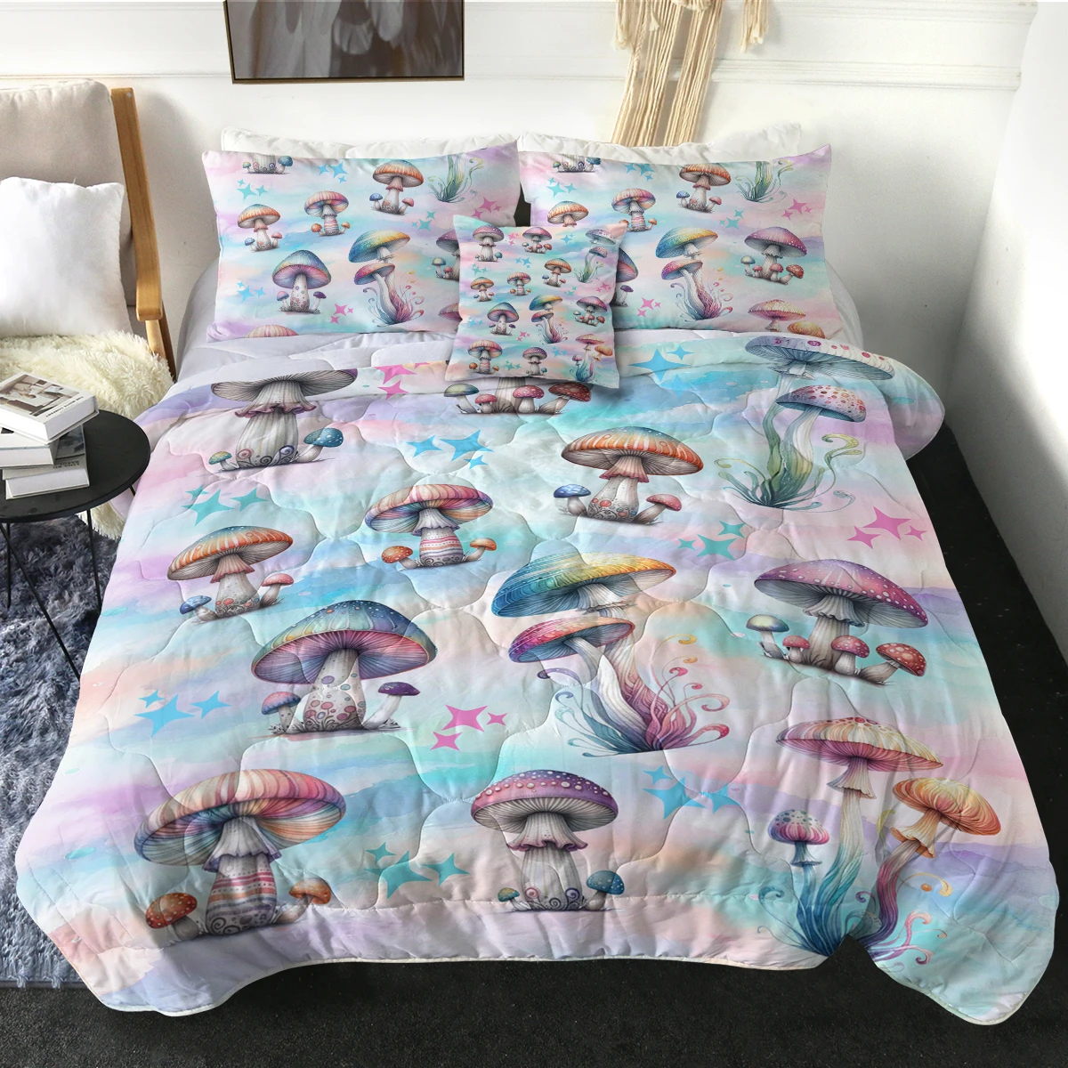 

Unique Mushroom with Different Colours Design Comforter Set Suitable for All Seasons Modern Bedspread Home Decor