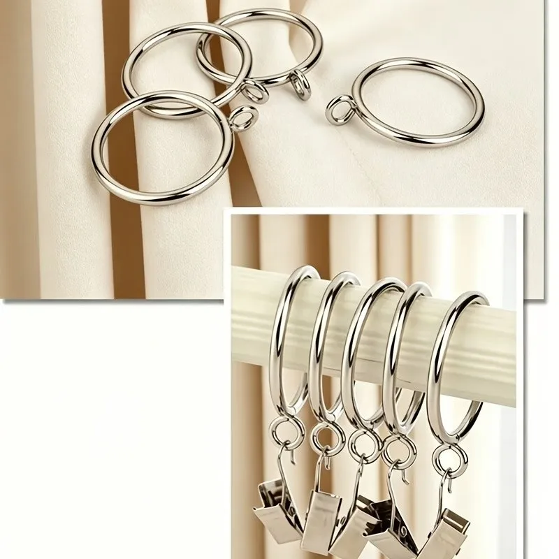 15 pcs 45mm Curtain Rings with Holes, Living Room Window Curtain, Silver Iron Material, Smooth Sliding On Rod