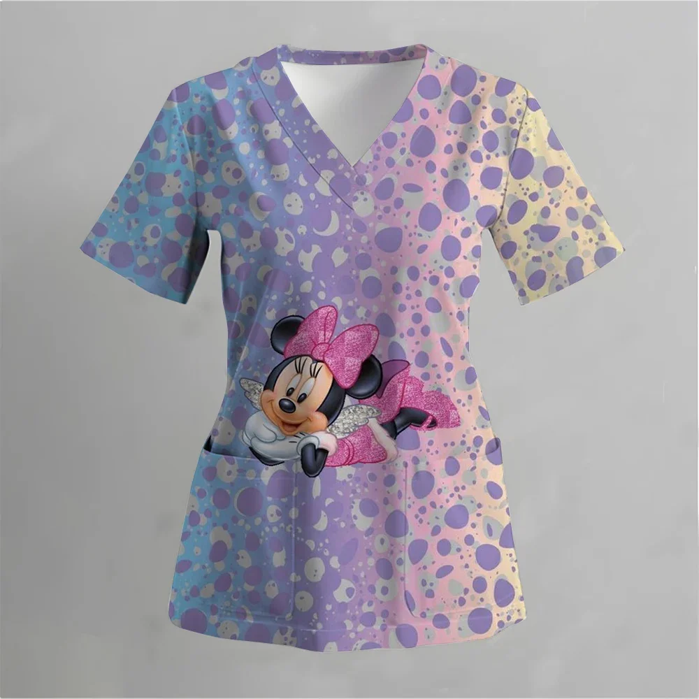 

Disney Mickey Mouse Print Nurse Uniform Women Scrubs Tops Working Blouse Summer Christmas Nurse Blouse Nursing Uniformes