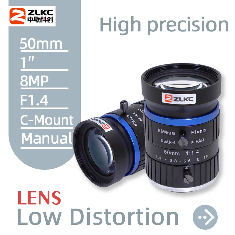 

ZLKC C Mount Lens 50mm 8MP FA 1" Fixed Focal Lenth ITS Camera For CCTV Low Distortion Manual Iris Machine Vision HD 8.0MegaPixel