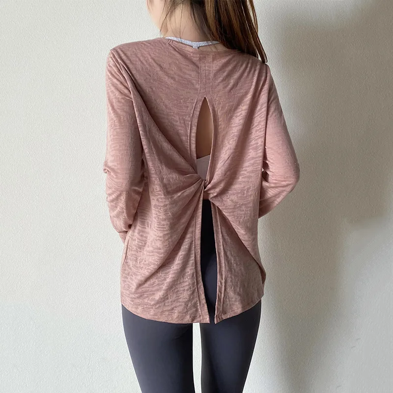 Women's Loose Long-sleeved Sports Yoga Tops Quick-dry Mesh Breathable Running Cycling Workout T Shirts Lightweight Fitness Wear