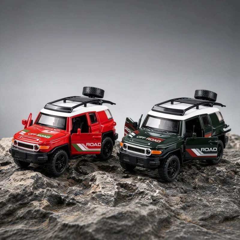 Alloy Off-Road Car Model 1:32 Scale, Diecast SUV Vehicle with Open Doors, Roof Cargo Rack & Rear Spare Tire, Vintage Truck Colle