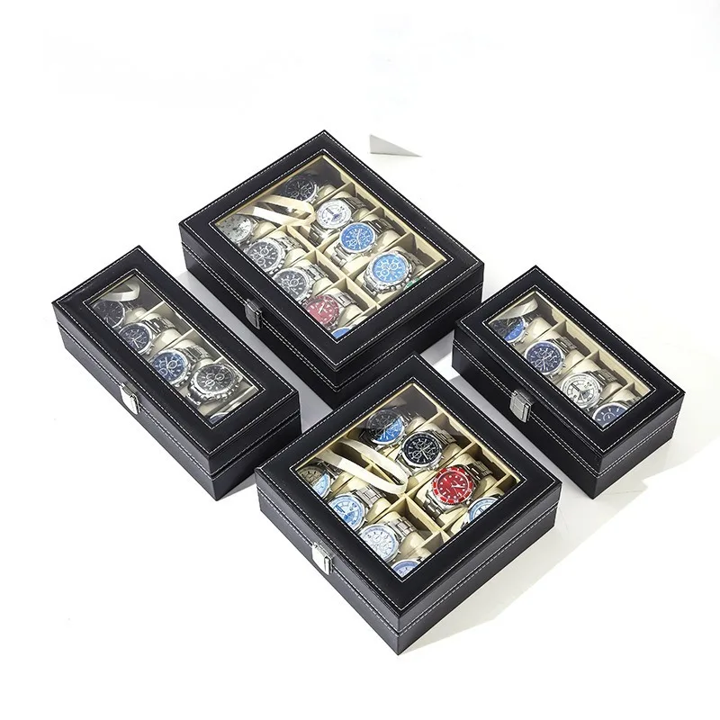 DELESYS クラシックスタイル 大容量 ブラックレザー 腕時計収納＆ディスプレイボックス 手作りのエコフレンドリーレザー ギフトウォッチボックス