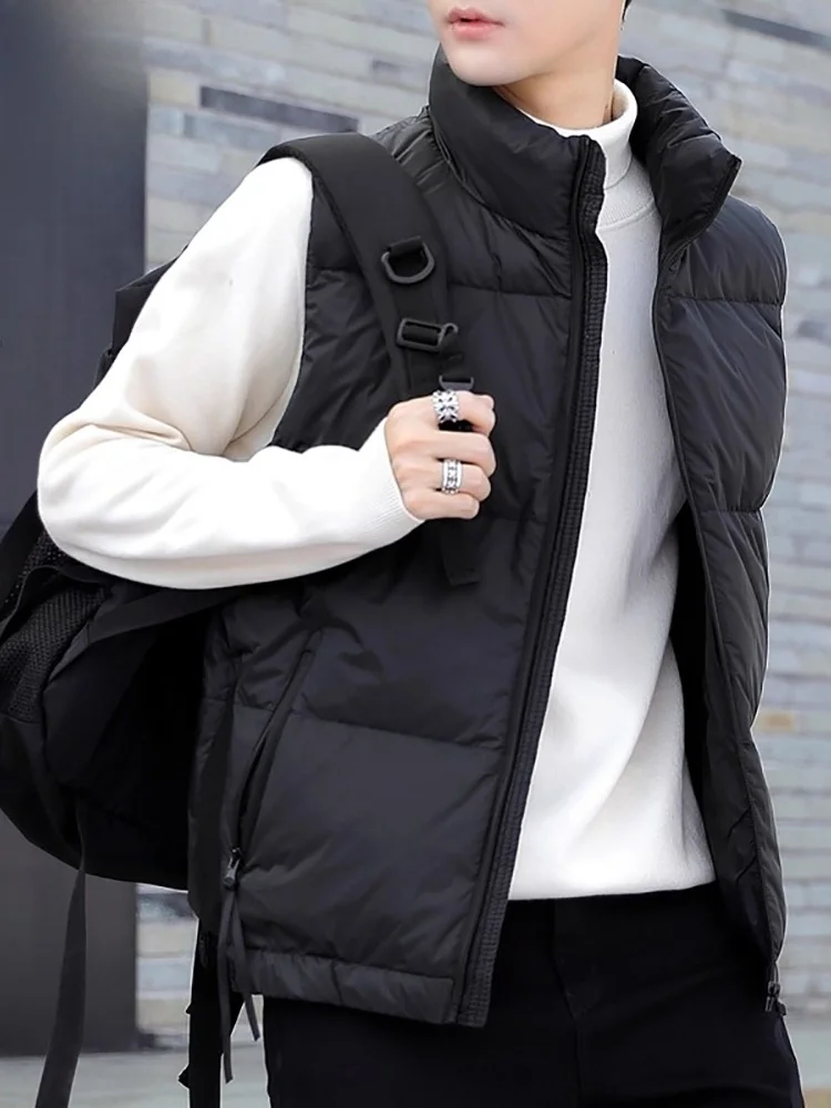 

Men's down Vest Thiened Casual Collar Winter Jaet Youth Faion Warm Outerwear Single Wear Polyester Fiber