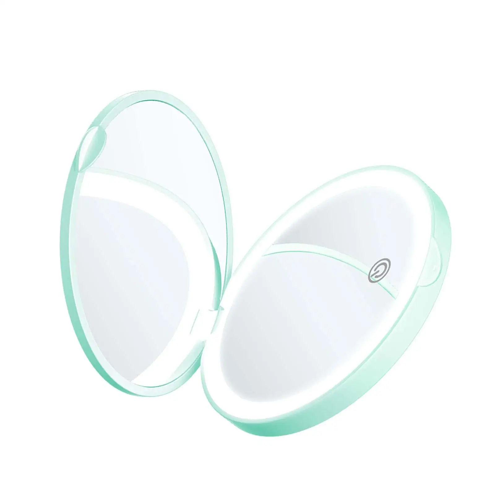 LEDライト付きトラベルメイクアップミラー,2倍倍率,コンパクト,ポータブル