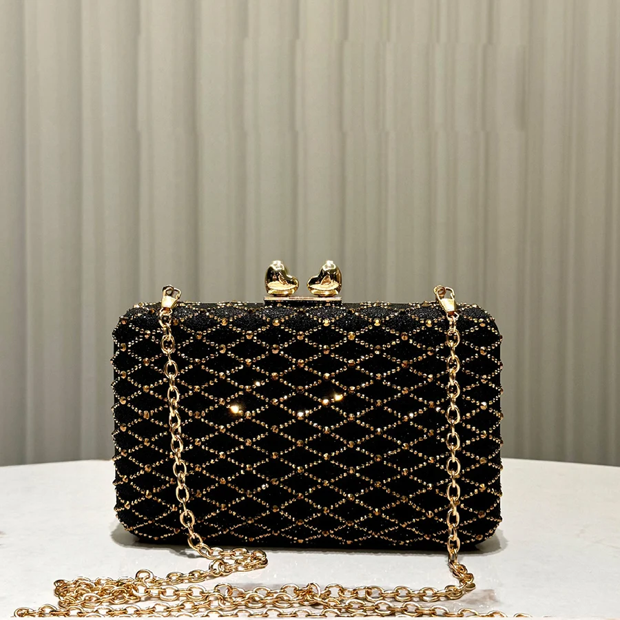 Luxury Crystal Women Evening Bags Clutch Purse Wedding Bridal Black Box Rhinestone Banquet Handbags and Purses for Daily Party