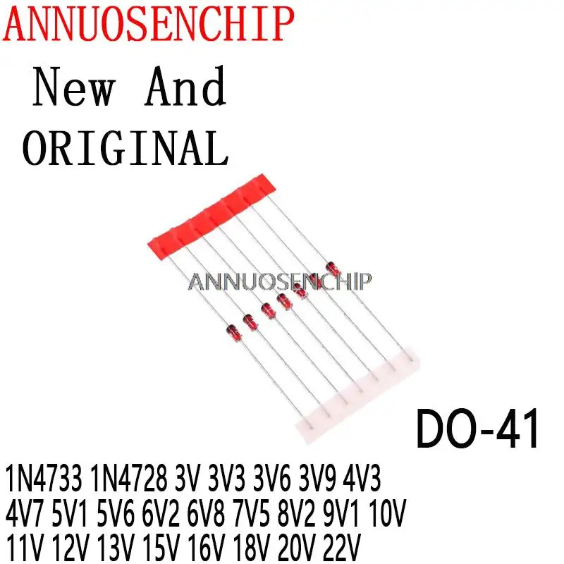 50PCS 1W Zener Diode DO-41 1N4733 1N4728 3V 3V3 3V6 3V9 4V3 4V7 5V1 5V6 6V2 6V8 7V5 8V2 9V1 10V 11V 12V 13V 15V 16V 18V 20V 22V