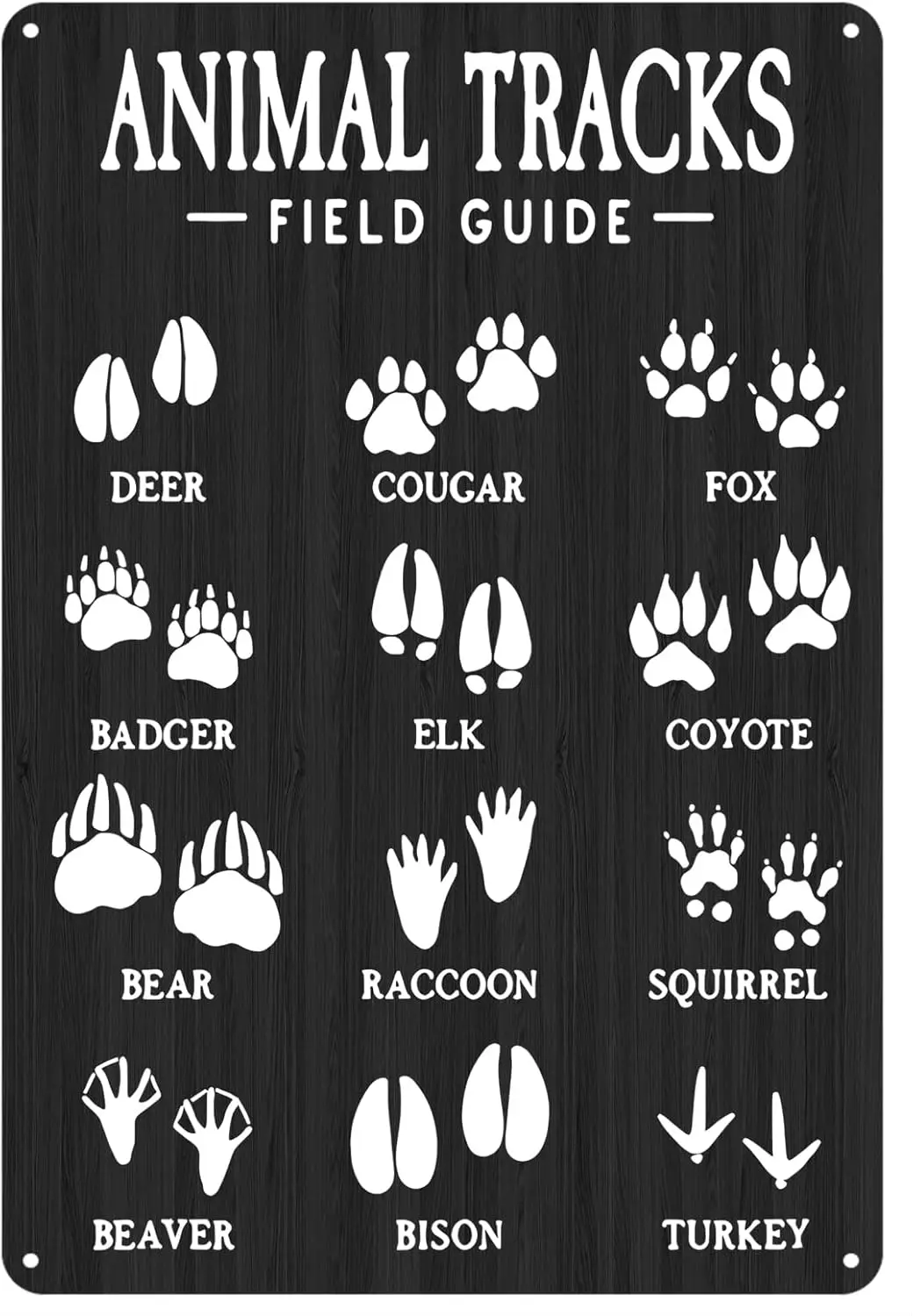 Y1,Animal Tracks Field Guide tin Sign Rustic Farmhouse Wall Art Decor Funny Metal inch-aluminum