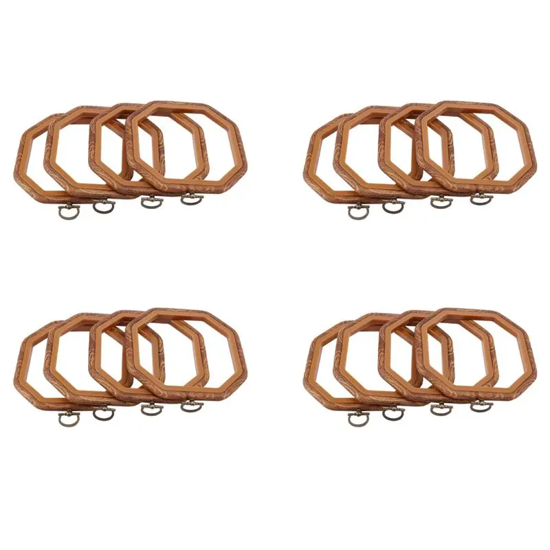 ABKW-16PCS Octagon Embroidery Hoops Imitated Wood Cross Stitch Hoop Set Display Frame For Art Craft Handy Sewing And Hanging