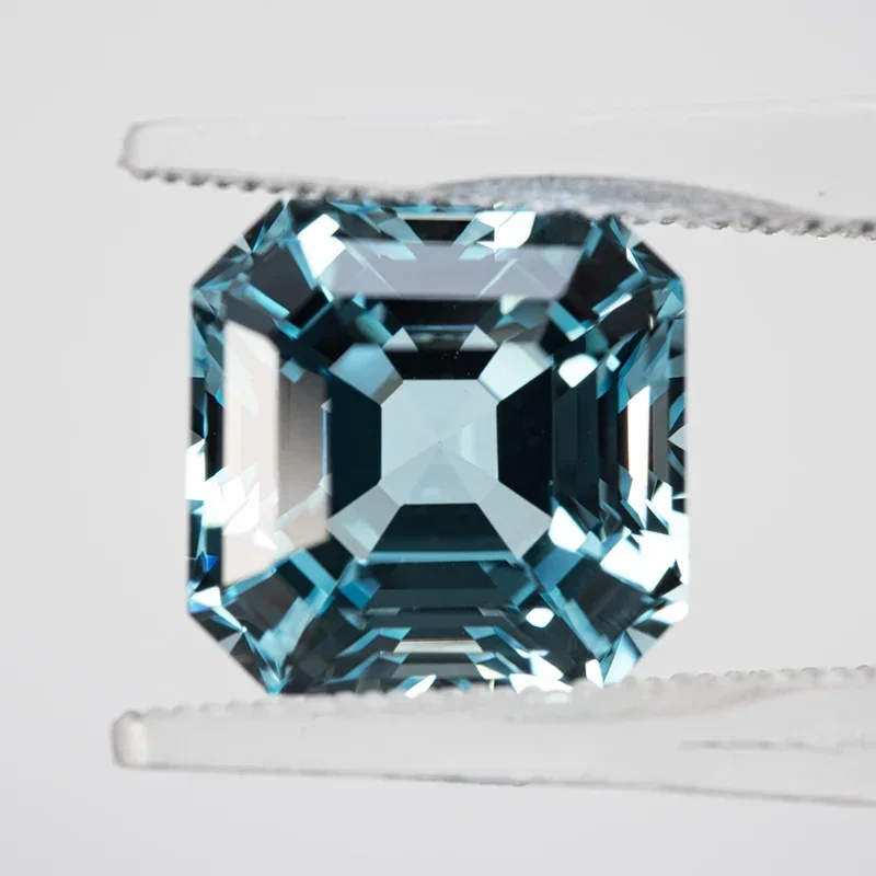 L-Lab-zafiro cultivado con forma de Asscher, Color aguamarina, anillo DIY, collar, pendientes, materiales principales, certificación de calidad extremadamente brillante