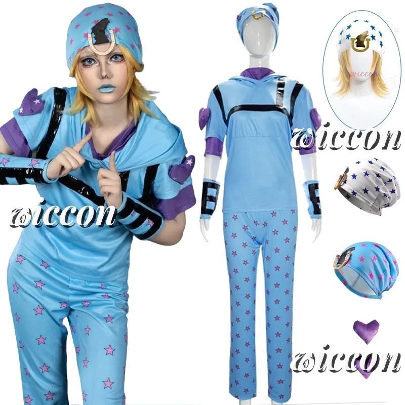 jojo-bola-de-aco-run-johnny-joestar-cosplay-unissex-conjunto-completo-terno-peruca-calcas-chapeu-anime-jogo-halloween-role-play