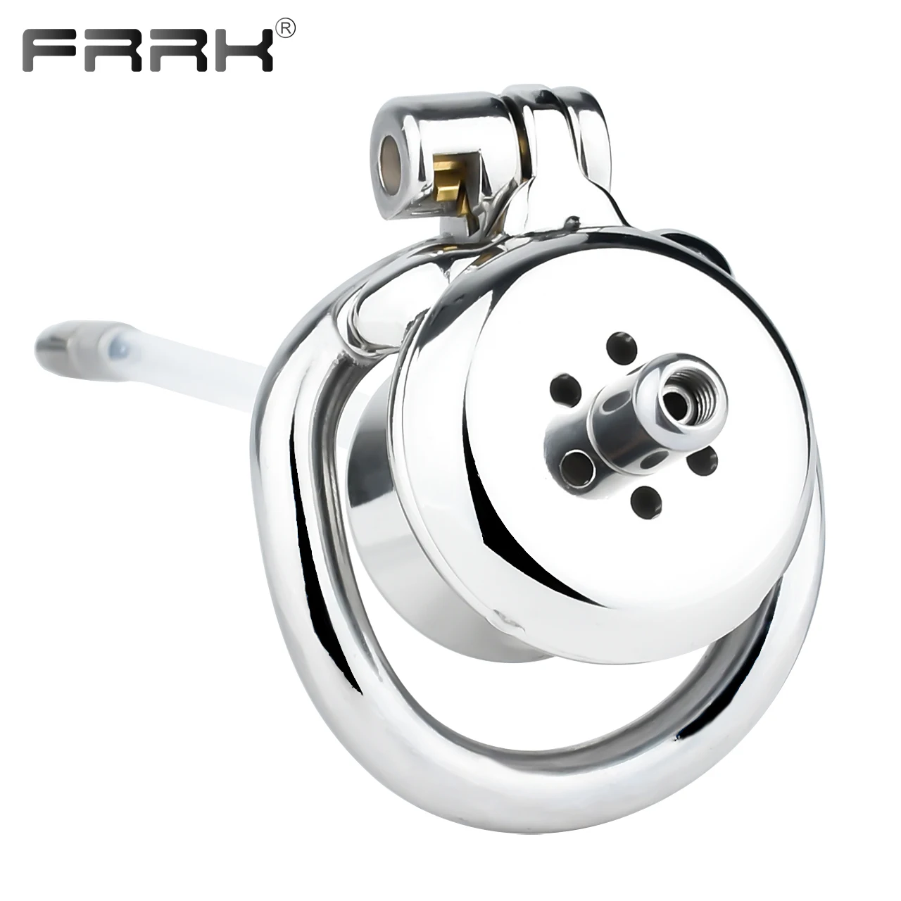 FRRK Cesta Cinto de Castidade Negativo Invertido Uretral com Cateter de Silicone Soando Gaiola de Pênis Bdsm de Aço Inoxidável para Homens