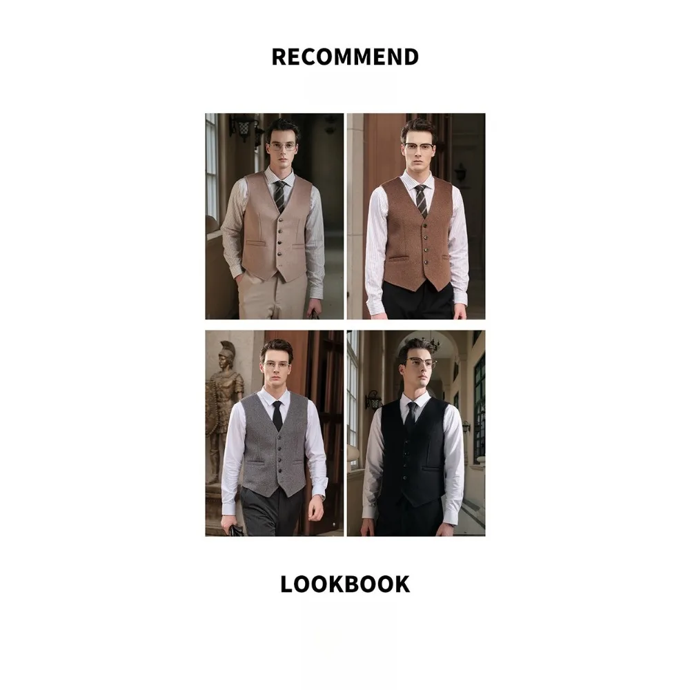 

Men's autumn and winter V-neck workplace double-sided wool single-breasted vest sleeveless vest classic exquisite resin buttons